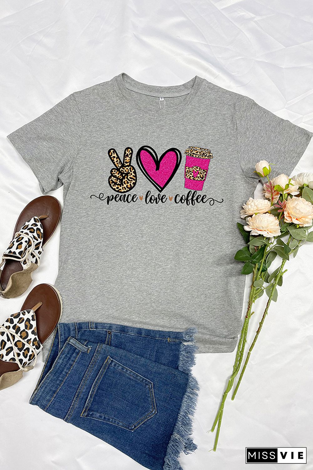 Peace Love Coffee Short Sleeve Graphic Tee Wholesale