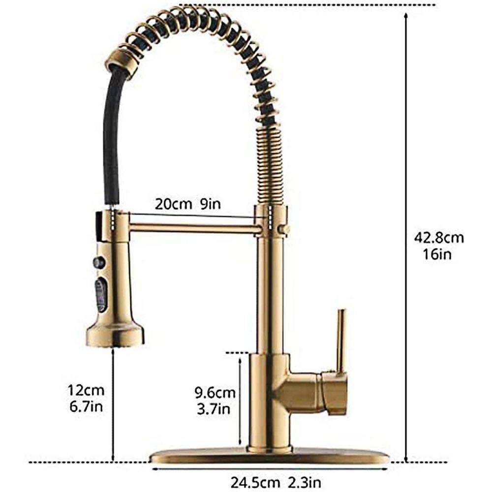 FLG Single-Handle Commercial Kitchen Sink Faucet With Pull Down Sprayer Kitchen Faucets Solid Brass Modern Taps Brushed Gold CC-0021-BG