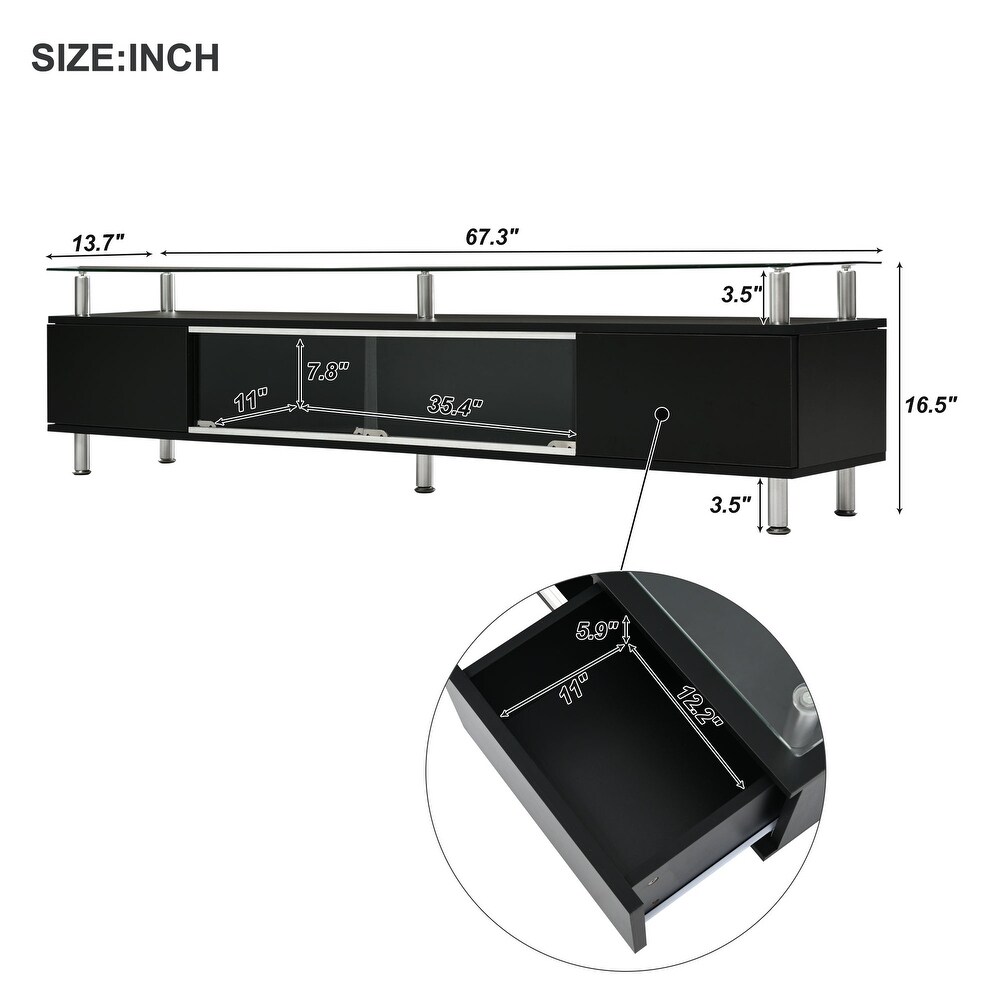 TV Console Table Tempered Glass Sliding Glass Door Media Console with Sliding Glass Door for TV Up to 70\