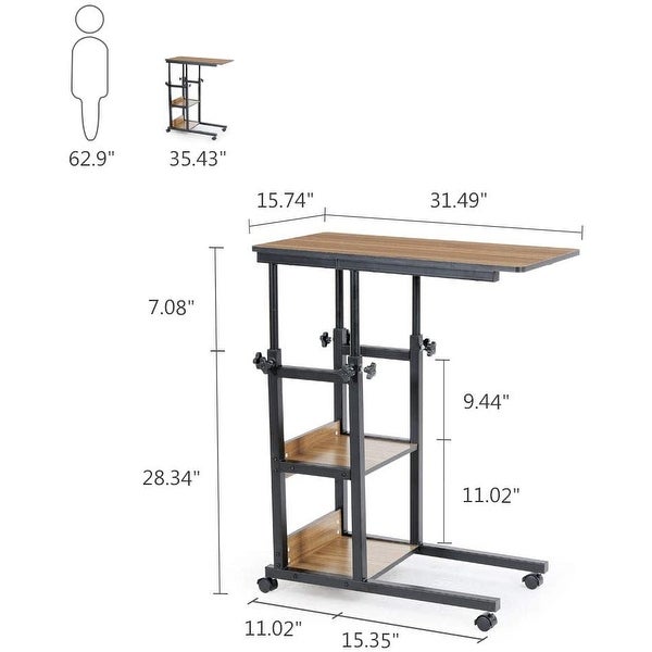 Height Adjustable C Table with Storage Shelves and Wheels， Mobile Sofa Side Table End Table Snack Table