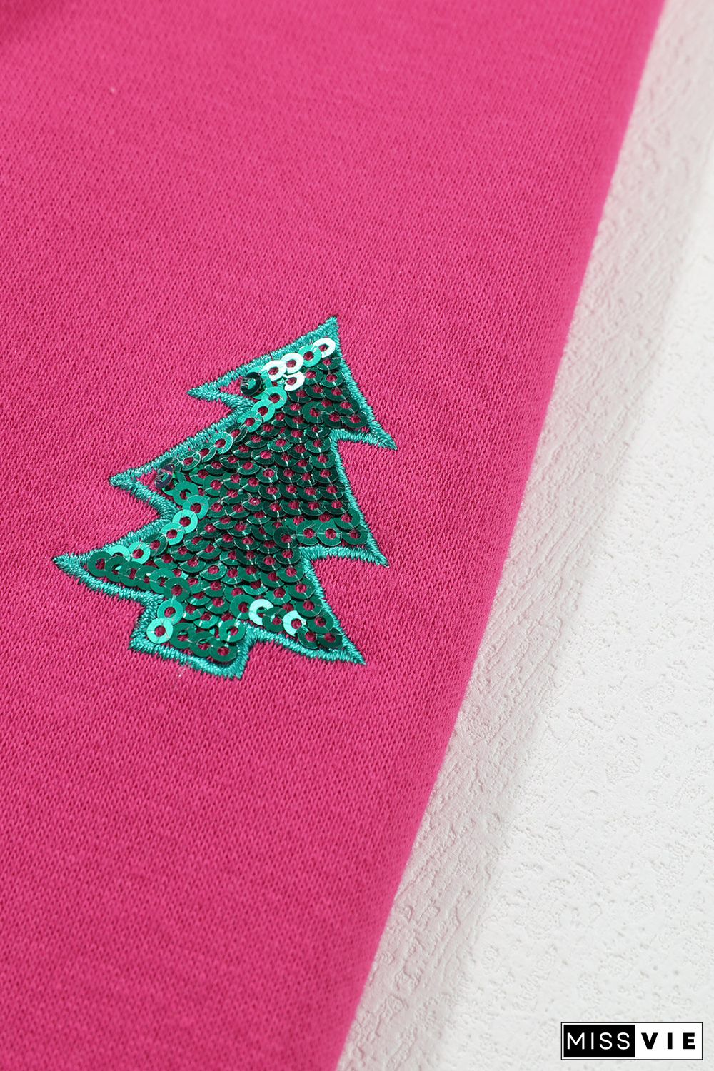 Strawberry Pink MERRY Christmas Tree Sequin Patchwork Sweatshirt