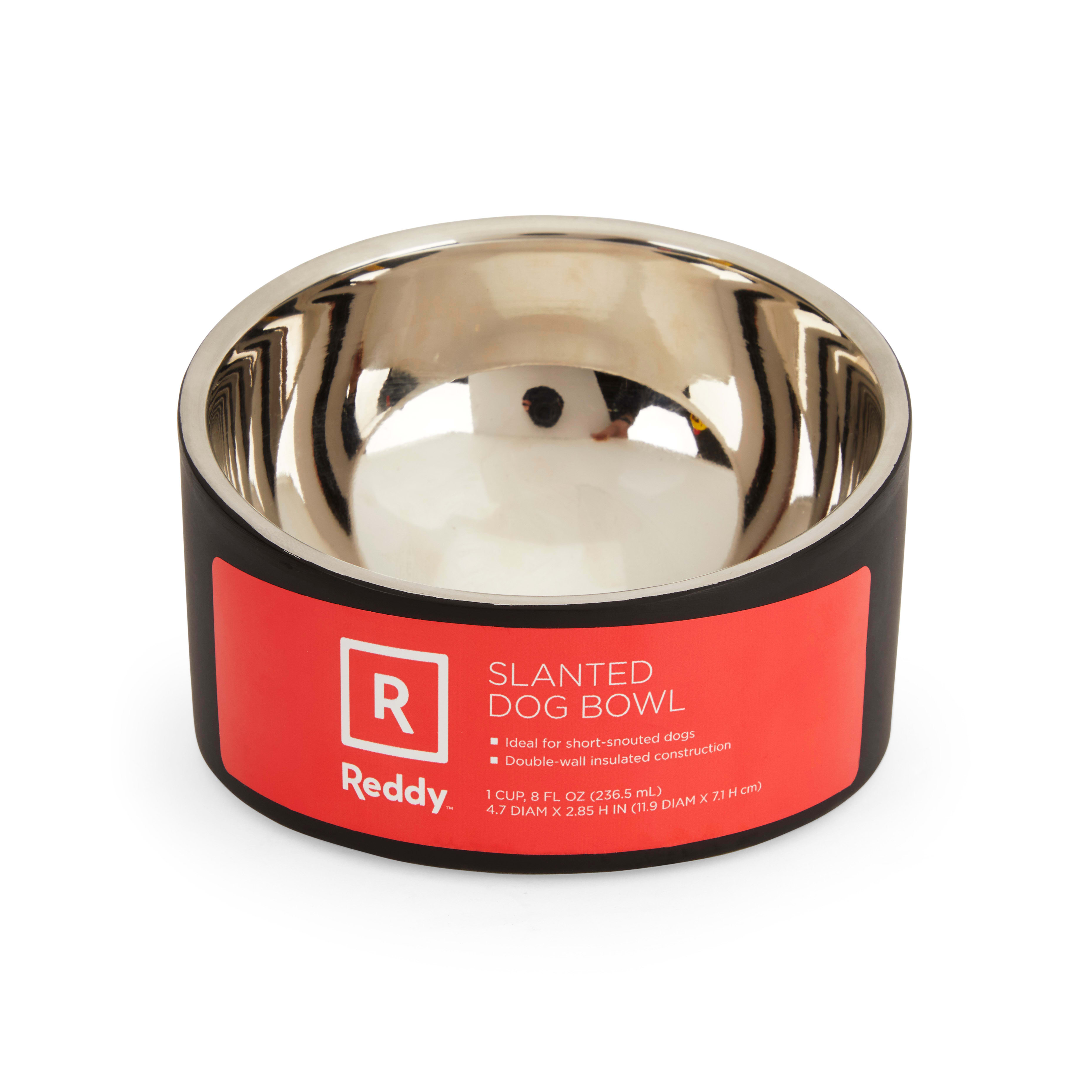 Reddy Slanted Stainless-Steel Slanted Dog Bowl， 1 Cup