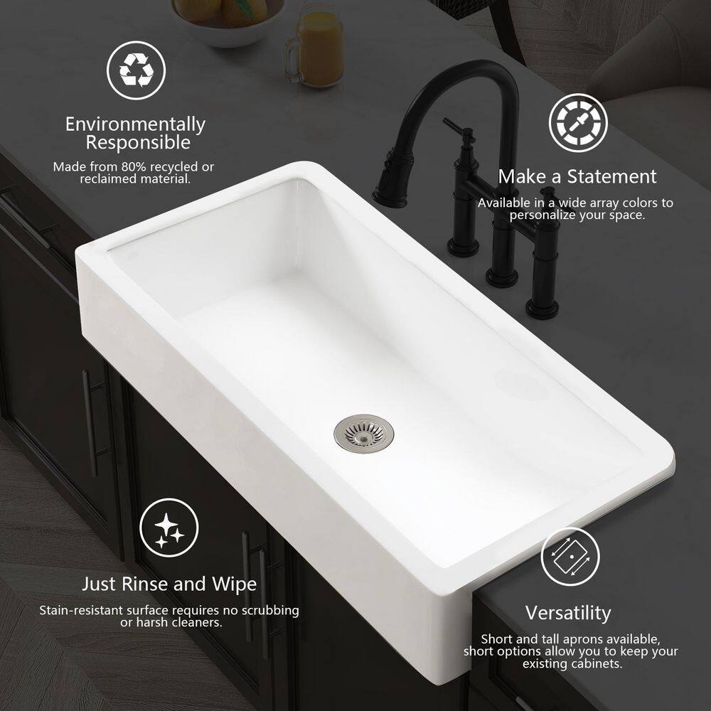 Interbath White Fireclay 30 in. Single Bowl Farmhouse Apron Kitchen Sink ITBDL7603019