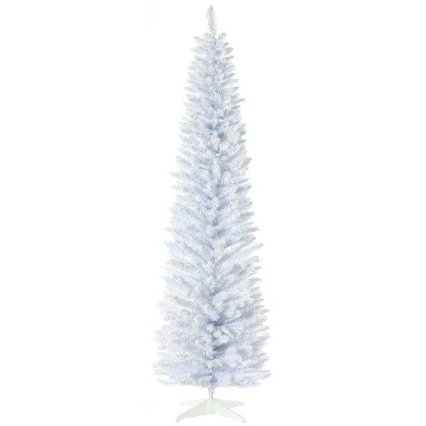 HOMCOM 7' Snow Flocked Artificial Pencil Christmas Tree，Slim Xmas Tree Pink