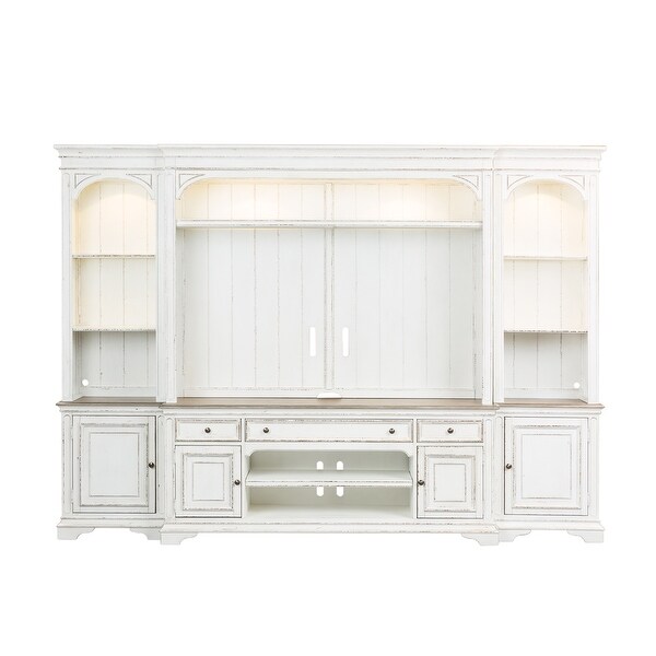 Magnolia Manor Antique White Entertainment Center with Piers