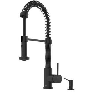 VIGO Edison Single Handle Pull-Down Sprayer Kitchen Faucet Set with Soap Dispenser in Matte Black VG02001MBK5