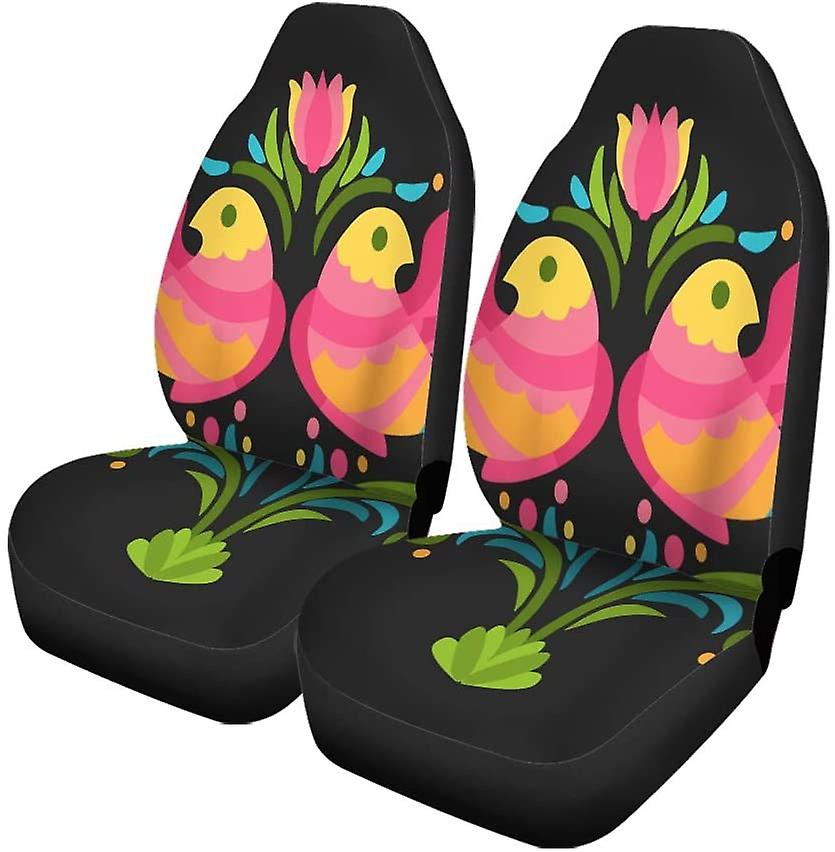 Set Of 2 Car Seat Covers Flower， Leaf Bird Universal Auto Front Seats Protector Fits For Car，suv Sedan，truck