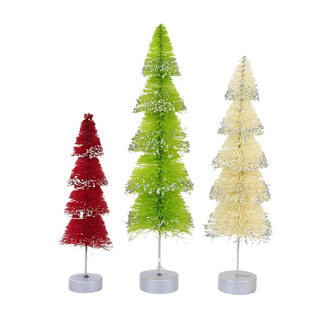 Bethany Lowe Christmas Layered Bottle Brush Trees Three Trees 9 0 Inches Twisted Wire Trunk Lc2447 Sisal Multicolored