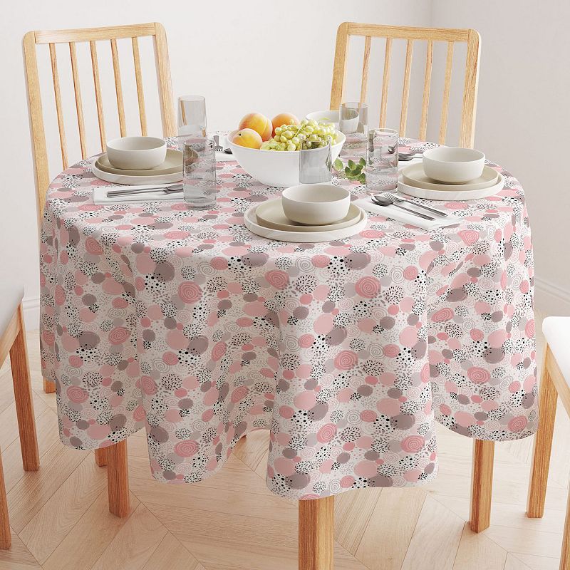 Round Tablecloth， 100% Polyester， 60 Round， Decorated in Pink Dots