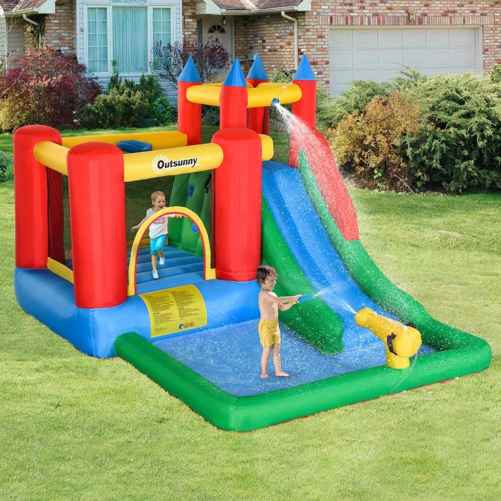 Outsunny 6-In-1 Bounce House Jumping Castle Water Pool Kids Inflatable Water Slide with Air Blower 342-018V80