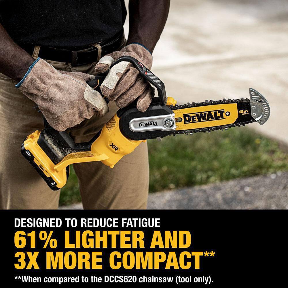 DEWALT DCCS623L1 8 in. 20-Volt Lithium-Ion Pruning Electric Battery Chainsaw Kit with 3Ah Battery and Charger