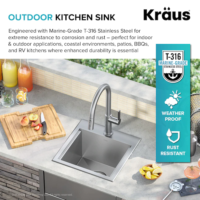 Kraus 4-Piece 15-in W x 9.5-in D x 15-in H Outdoor Kitchen Sink (KWT321-15-316)