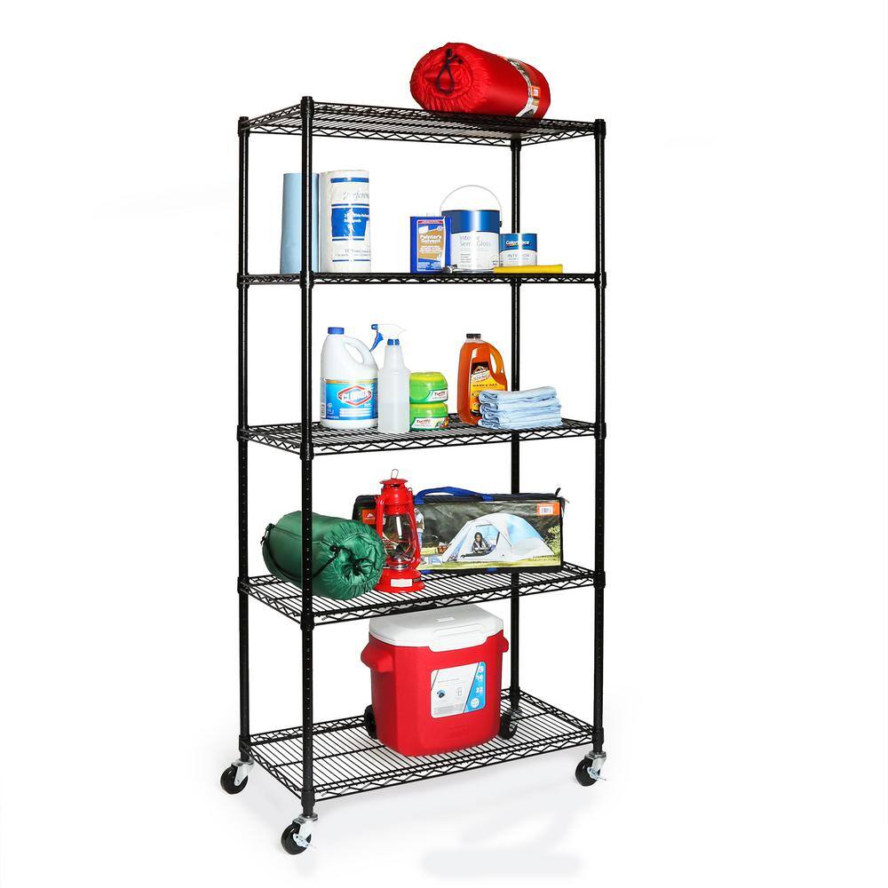 Seville Classics UltraDurable Black 5-Tier NSF-Certified Steel Wire Garage Storage Shelving Unit (36 in. W x 72 in. H x 18 in. D) WEB691