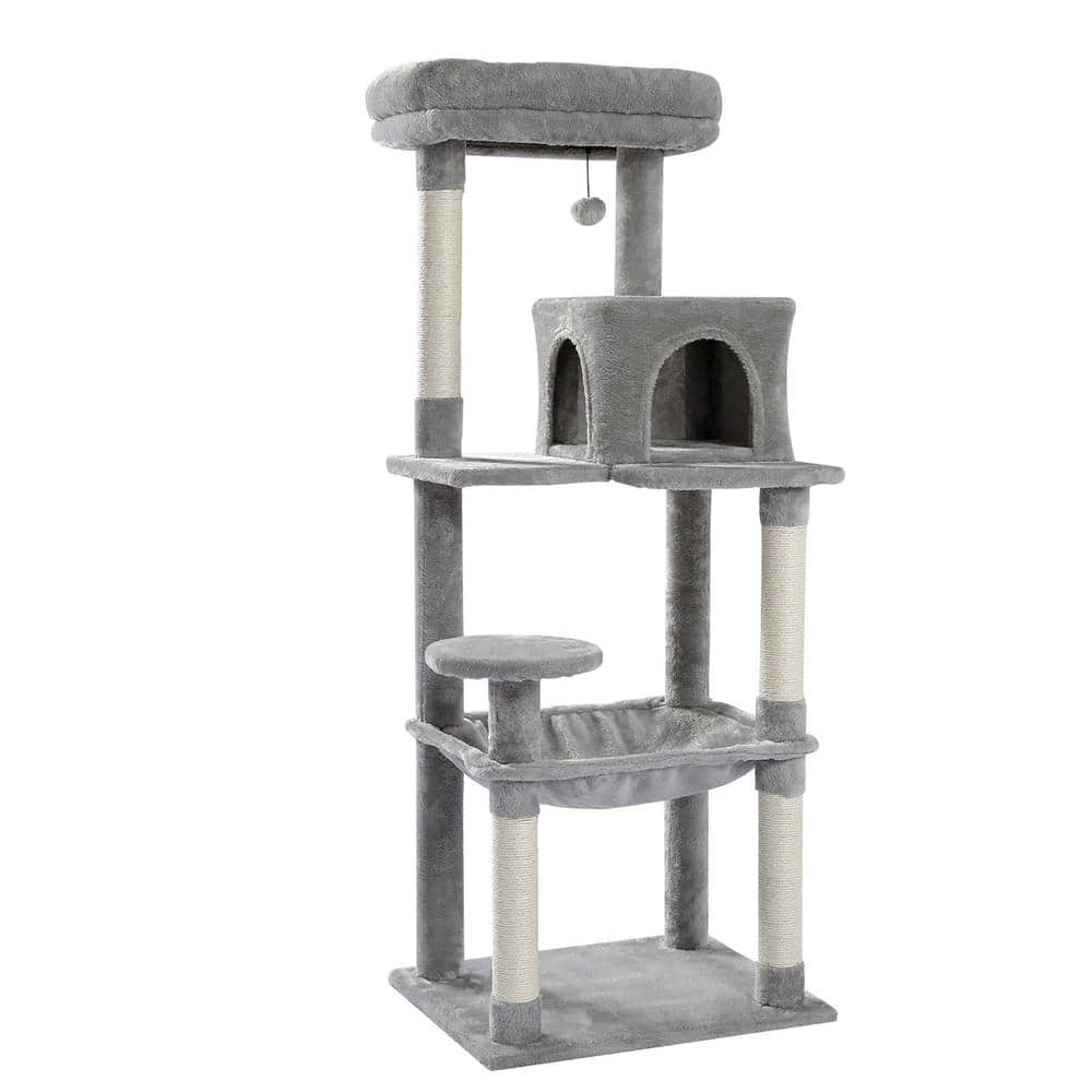 Foobrues Gray Large Pet Cat House Plush Sisal Scratcher Cat Tree PSL-23170703