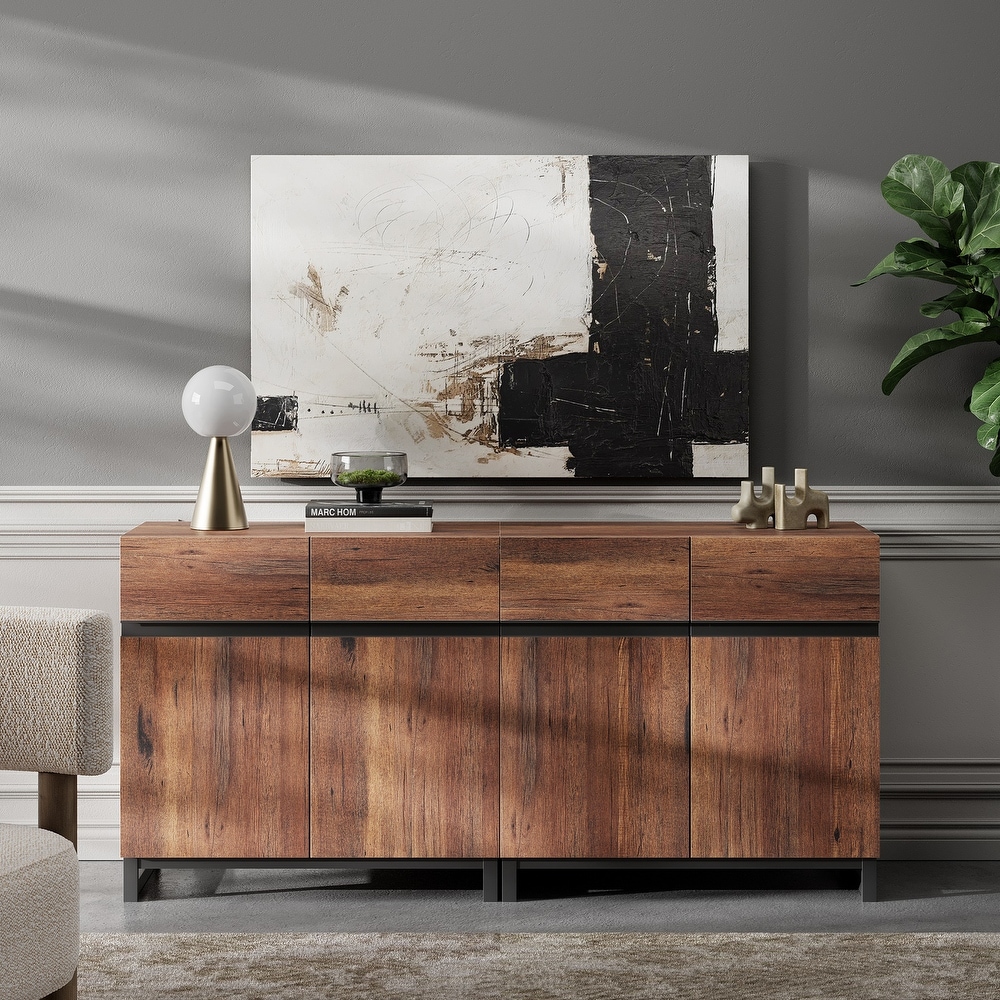 WAMPAT Storage Cabinet  Modern Sideboard with Adjustable Shelf and Metal Base