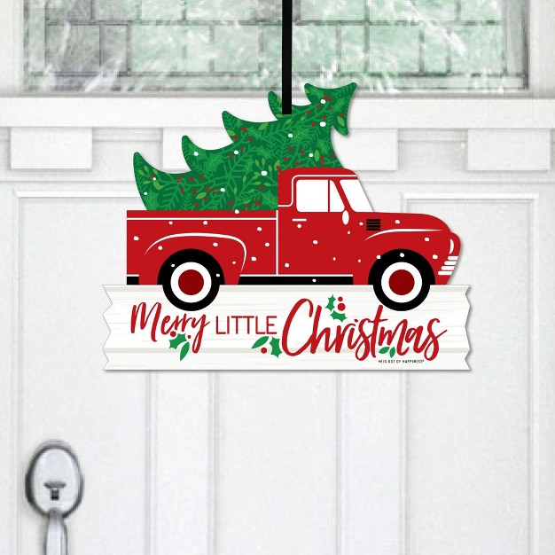 Big Dot Of Happiness Merry Little Christmas Tree Hanging Porch Red Truck Christmas Party Outdoor Decorations Front Door Decor 1 Piece Sign