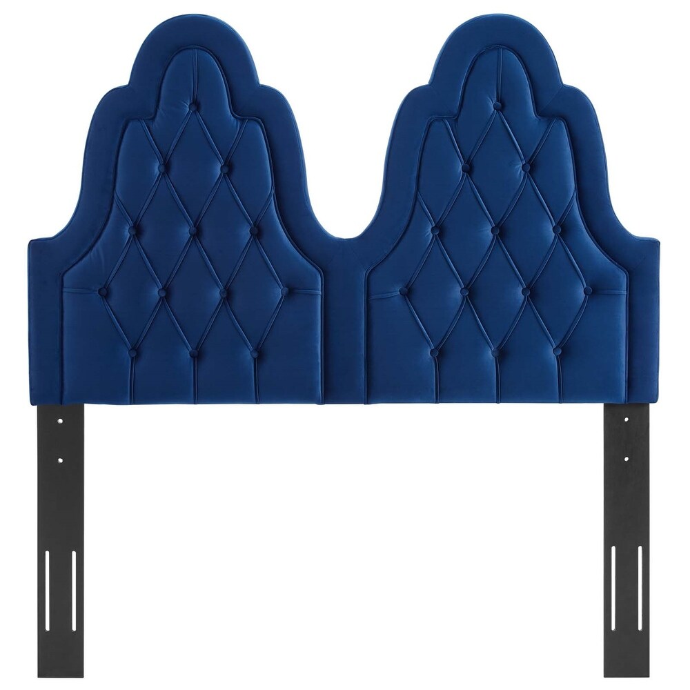 Janesville Twin Arched Button Tufted Blue Velvet Upholstered Twin Size Headboard