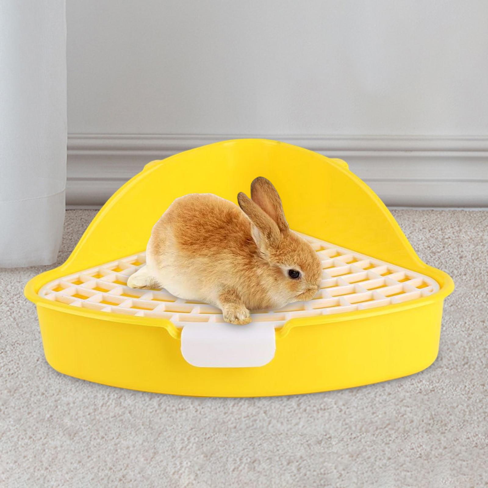 Triangle Rabbit Litter Box Pet Pan Toilet for Bunny Rabbit Cage Accessories Yellow