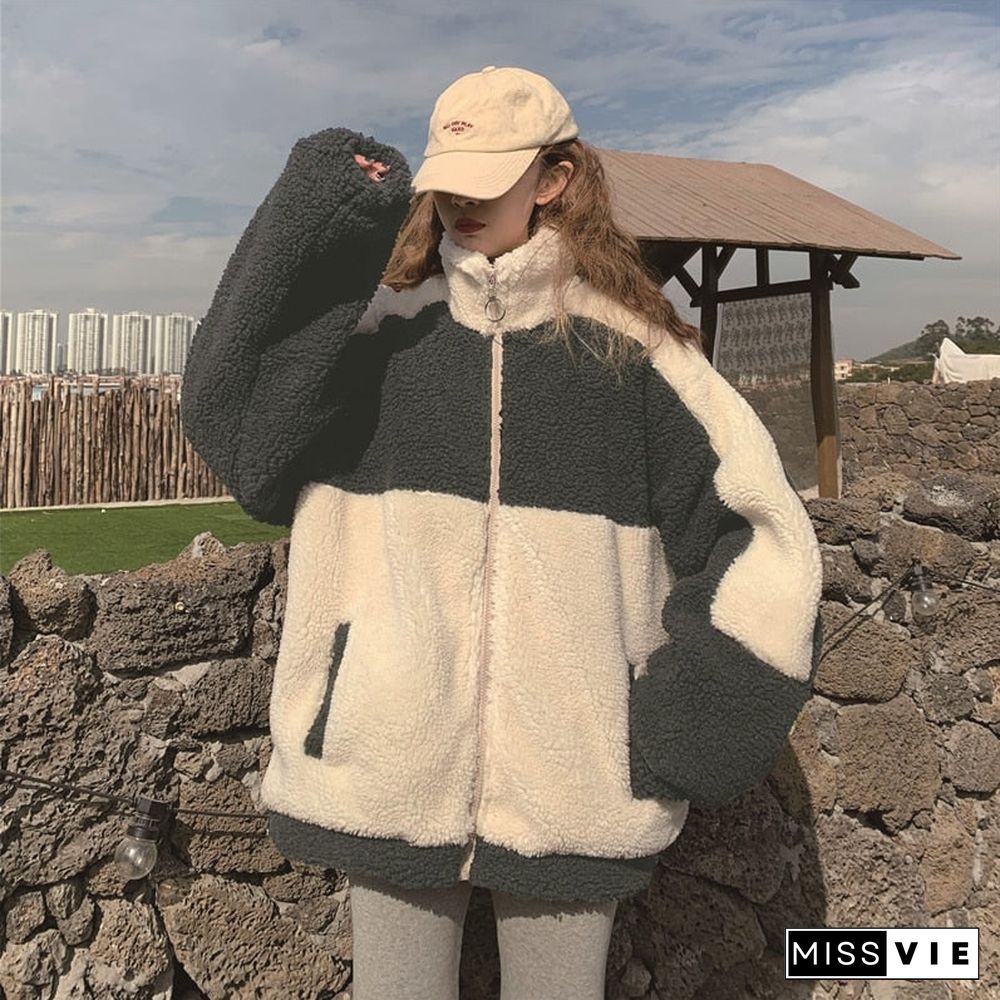 Elegant Faux Fur Coat Women Autumn Winter Warm Soft Zipper Fur patchwork Jacket Female Plush Overcoat Pocket Casual Outwear