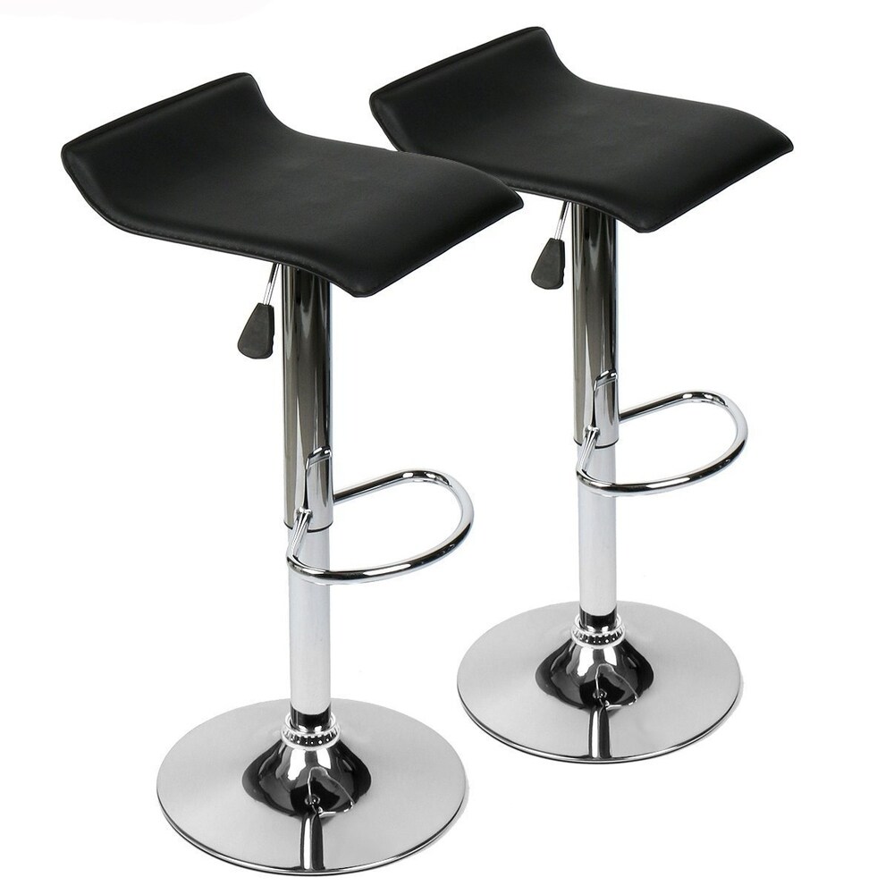 Set of 2 Contemporary Faux Leather Adjustable Height Bar stool with Chrome Base