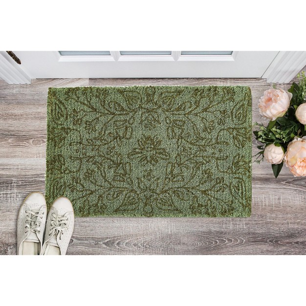 Honeysuckle Bee Rectangle Indoor And Outdoor Coir Door Welcome Mat Green