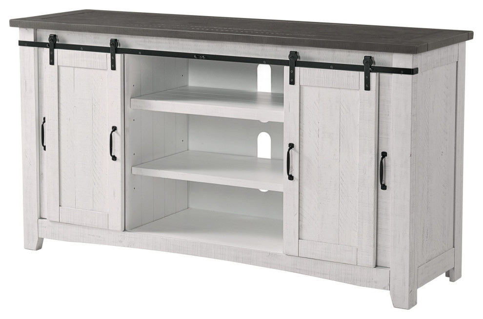 Benzara BM231511 65 quotRustic Wooden TV Stand With 2 Door Cabinet  Gray   Farmhouse   Entertainment Centers And Tv Stands   by VirVentures  Houzz