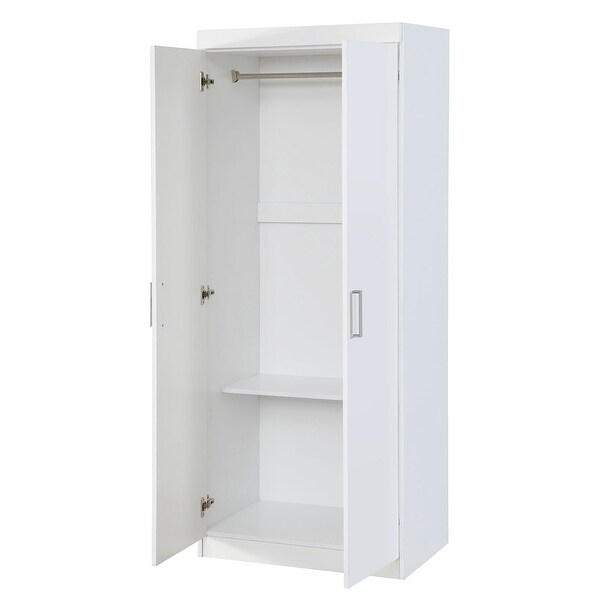 2-Door White Wardrobe/Armoires with Adjustable Shelf/Hanging Rod - - 36800592