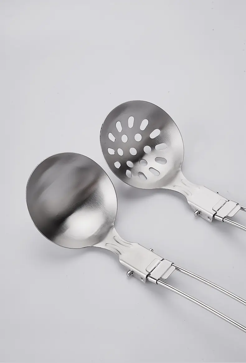 Portable Stainless Steel Outdoor Tableware Camping Folding Spoon Soup Ladle Cooking Utensils