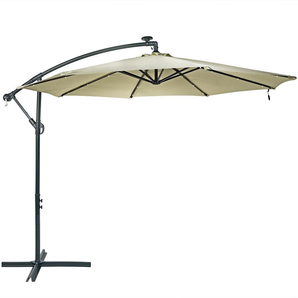 Ultimate Patio 10 Ft. Solar Lighted Octagonal Steel Patio Cantilever Umbrella W/ Crank