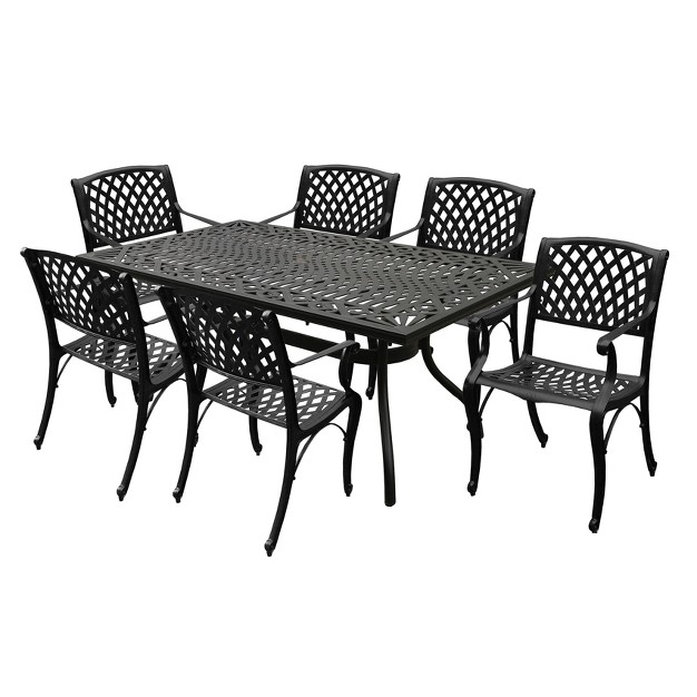 Modern Ornate Outdoor Mesh Aluminum Rectangular Table amp Modern Chairs Black Oakland Living