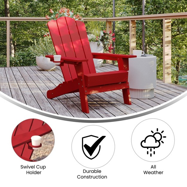 Emma And Oliver Adirondack Chair With Cup Holder Weather Resistant Hdpe Adirondack Chair