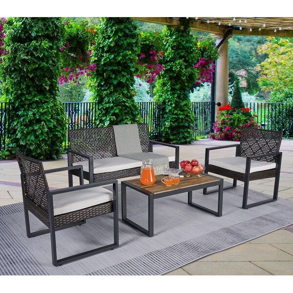 4Piece Acacia Wood Table Top Patio Furniture Conversation Set for Balcony Porch Garden Backyard Lawn