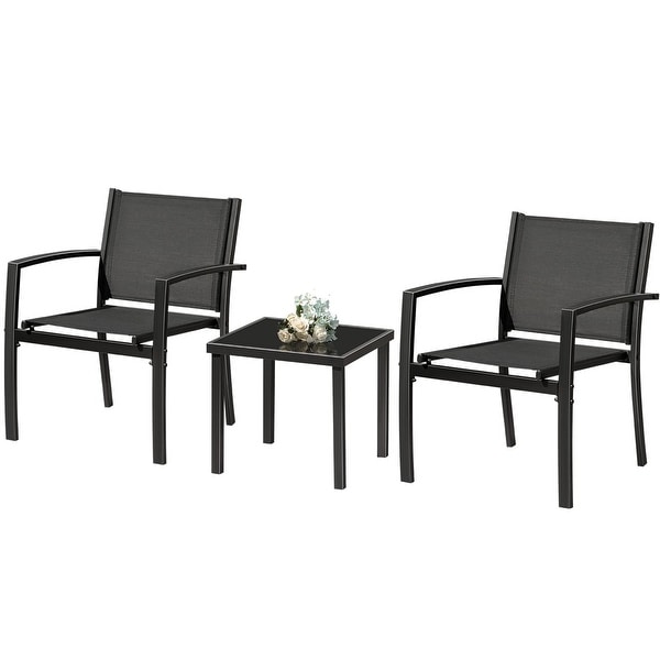 3 Pieces Patio Furniture Outdoor Bistro Set Textilene Fabric Chairs