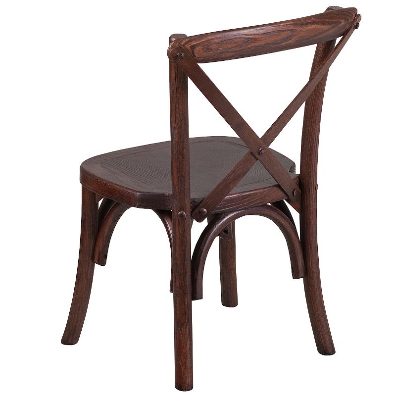 Merrick Lane Kid's Stackable Ash Wood Crossback Chair in a Mahogany Finish with Plastic Floor Glides