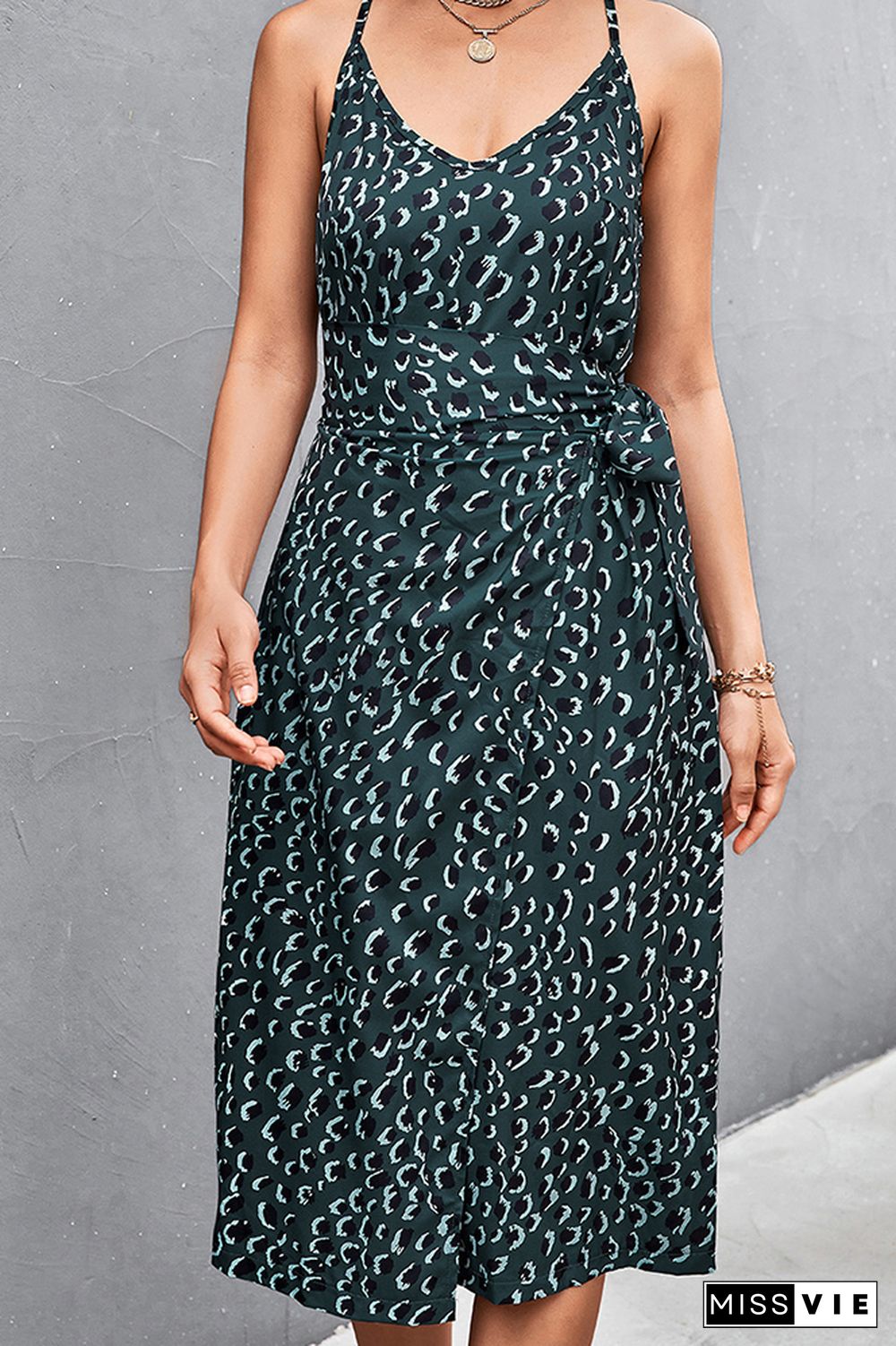 Floral Print V-neck Sleeveless Slit Dress Wholesale