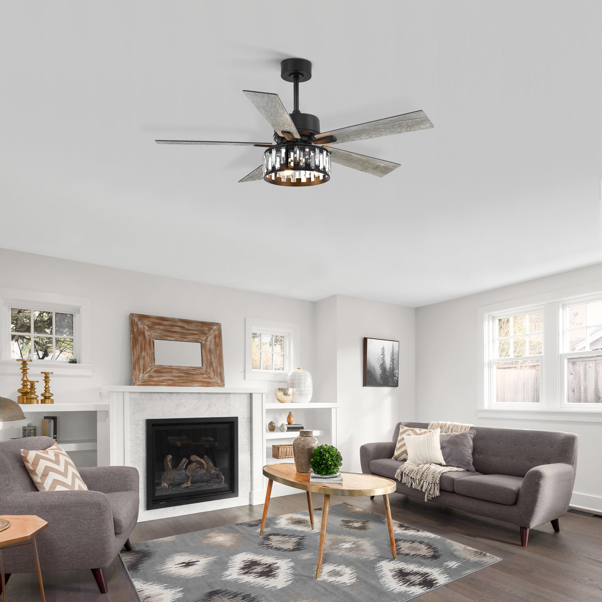 52-in Black Farmhouse Indoor Ceiling Fan with Light Remote (5-Blade)