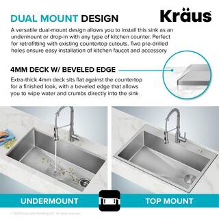 KRAUS Loften UndermountDrop-In Stainless Steel 33 in. 1-Hole Single Bowl Kitchen Sink KHT410-33