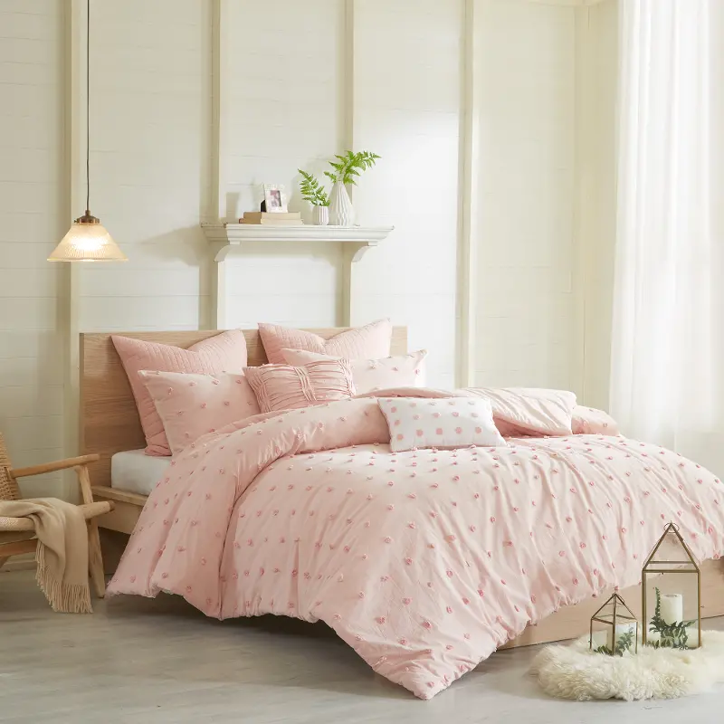 Pink Twin 5 Piece Brooklyn Cotton Jacquard Duvet Bedding Collection