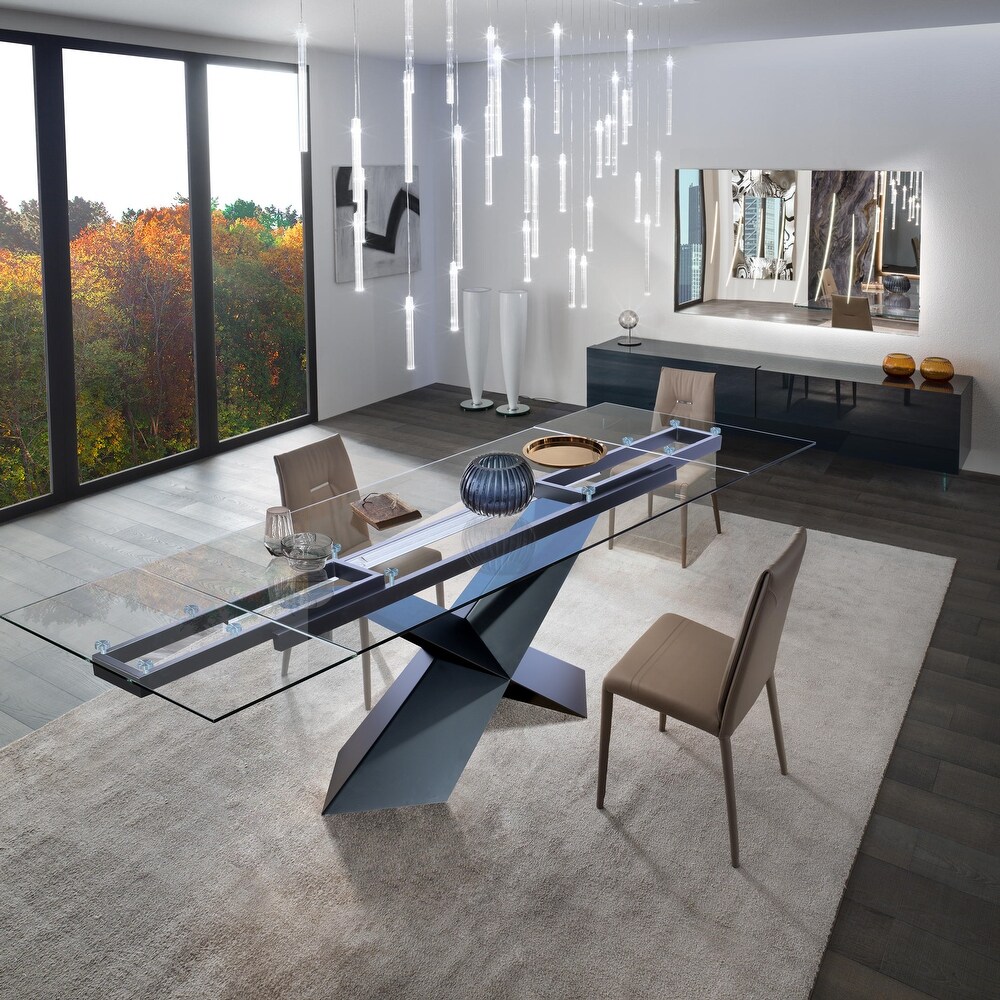 DAVEE Extendable Dining Table with Clear Glass Table Top   106.3*35.43*29.53