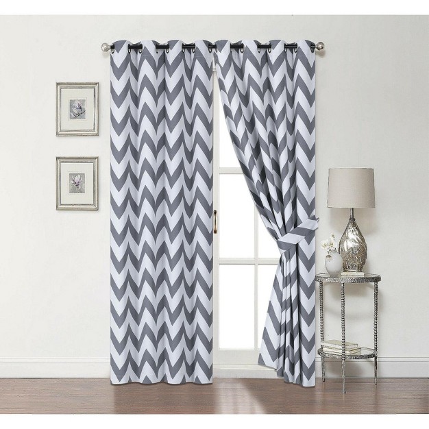 Kate Aurora 2 Pack Room Darkening Juvi Chevron Grommet Top Window Curtains With Tiebacks