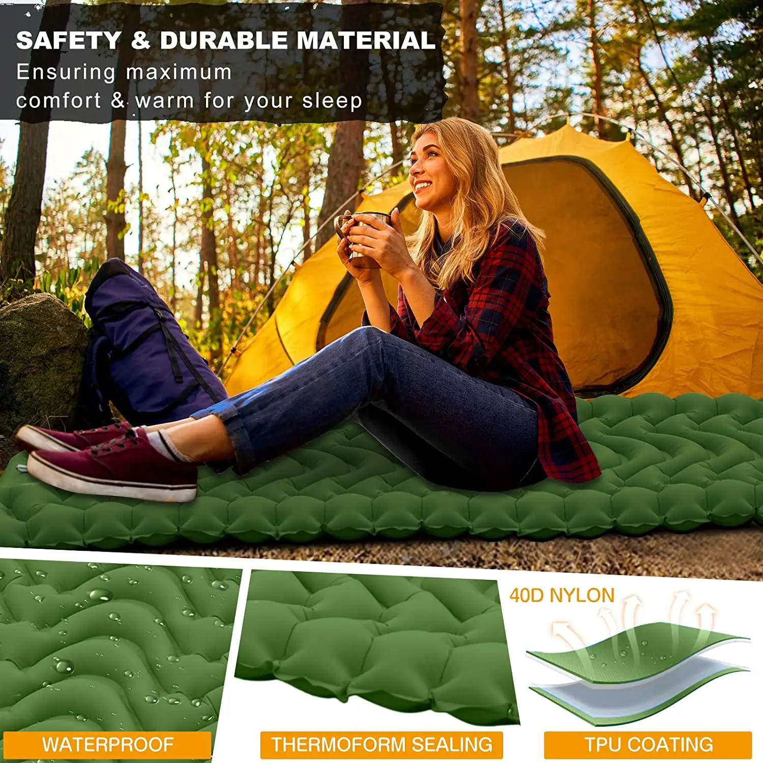 Sleeping Pad Mat with Built in Pump Inflatable Sleeping Pad for Camping Hiking Backpacking