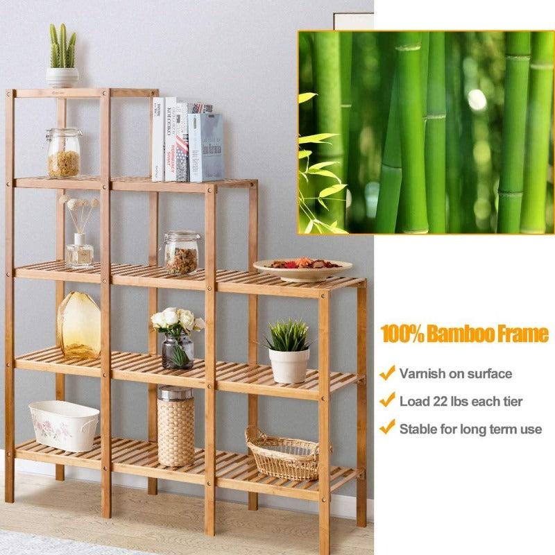 5-Tier Multifunctional Bamboo Plant Display Stand Organizer