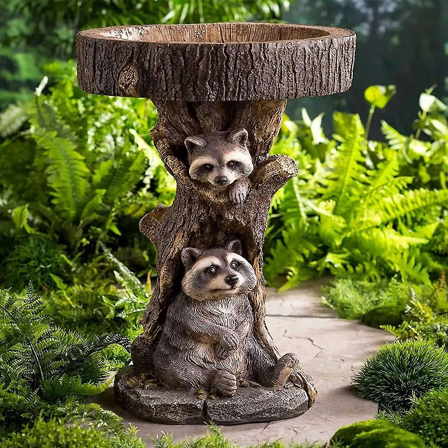 Outdoor Bird Bath Bowl， Resin Pedestal Fountain Decoration For Yard， Garden W/planter Base， Feeder， Wonderful Outside Decor， Best Choice Gift (raccoon