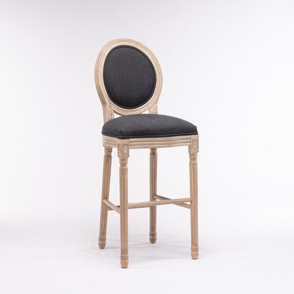 2Pcs Linen Upholstered Barstools with Wooden Legs and Backrest