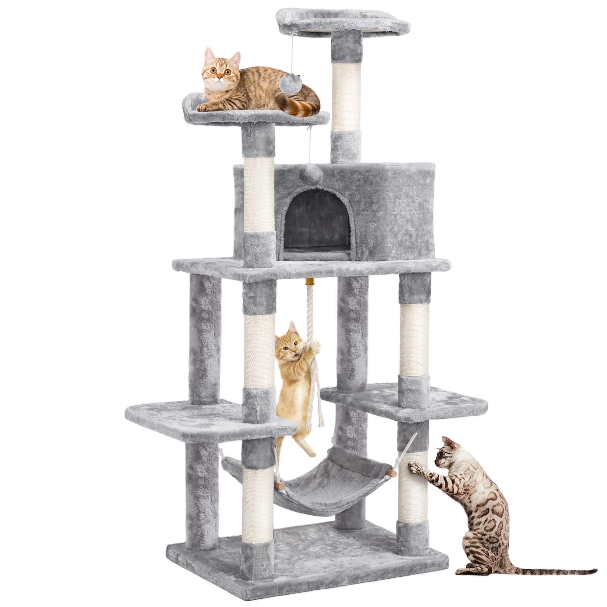 Topeakmart Light Gray Large Cat Tree with Plush Perch， 59