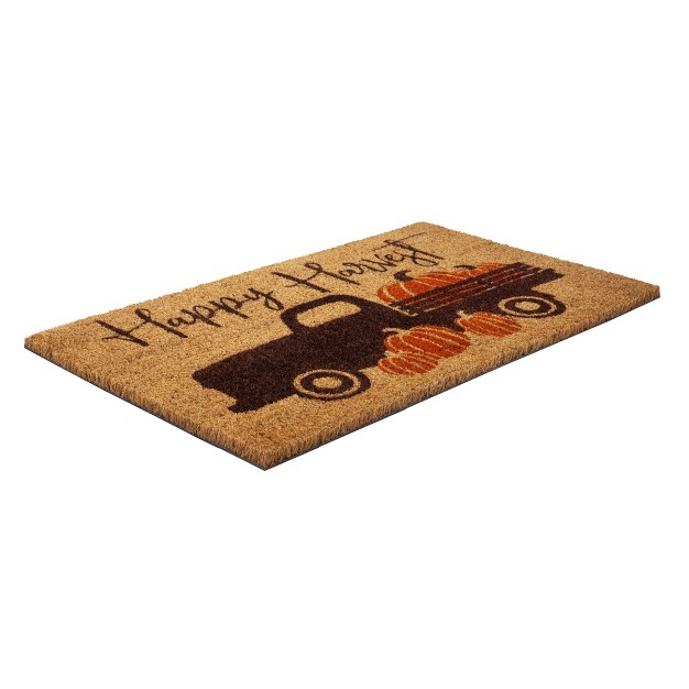 X 2 x27 4 quot Happy Harvest Autumn Indoor outdoor Coir Doormat Orange brown Entryways