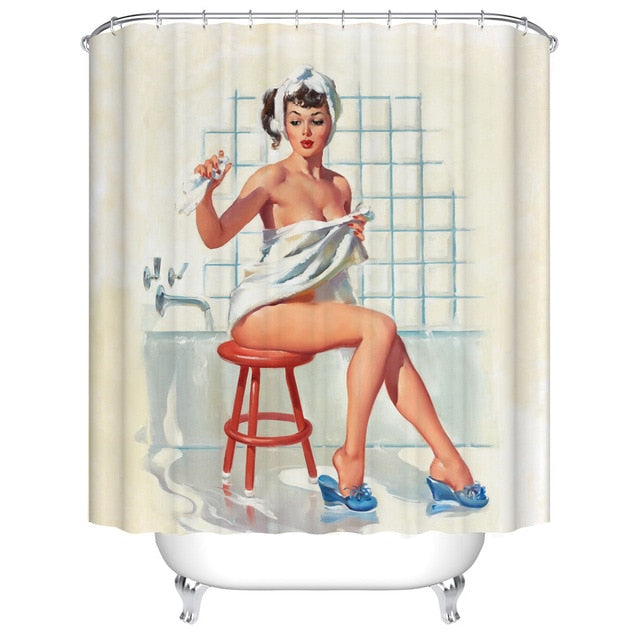 Cartoon girl printed 3d bath curtains waterproof polyester fabric washable bathroom shower curtain screen with hooks accessories