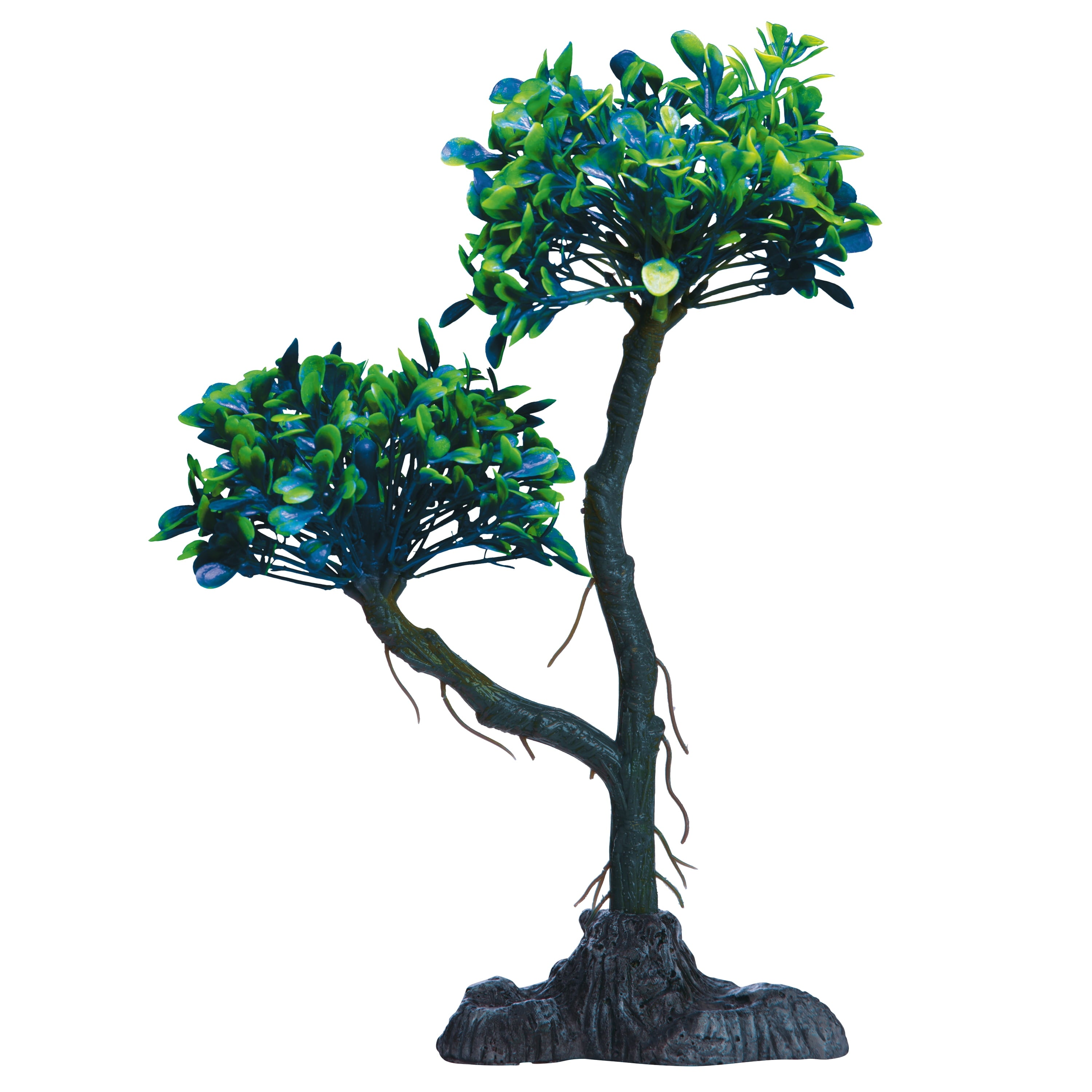 GloFish Mangrove Tree Plant Aquarium Décor， Green Large， Fluorescent Under Blue LED Light