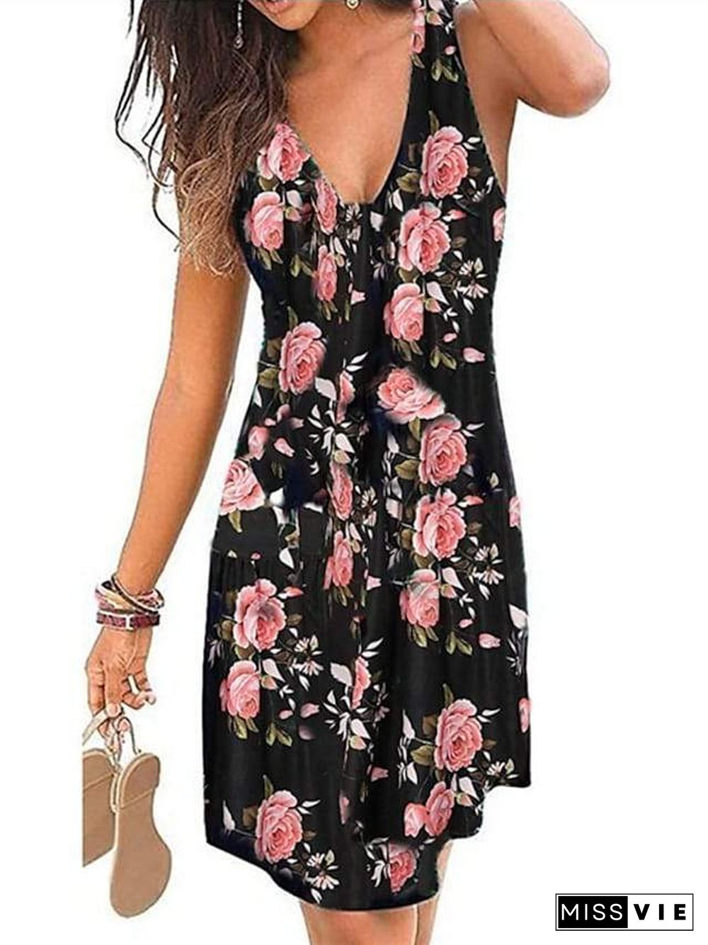 Women's Sheath Dress Knee Length Dress White Black Blue Purple Wine Green Royal Blue Sleeveless Floral Tie Dye Summer V Neck Hot Sexy  S M L XL XXL 3XL 4XL 5XL