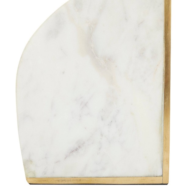 Set Of 2 Marble Geometric Bookends With Gold Inlay Cosmoliving By Cosmopolitan